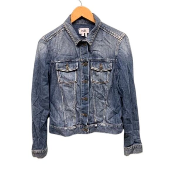 Paige Denim Jacket Womens S Blue Button Up Fitted Jean Trucker Coat Casual Chic - Picture 1 of 10